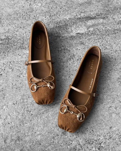 Gucci Brown Suede Horsebit Ballerina Flats