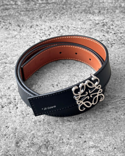 Loewe Black/Tan Anagram Reversible Belt in Palladium Hardware 85cm